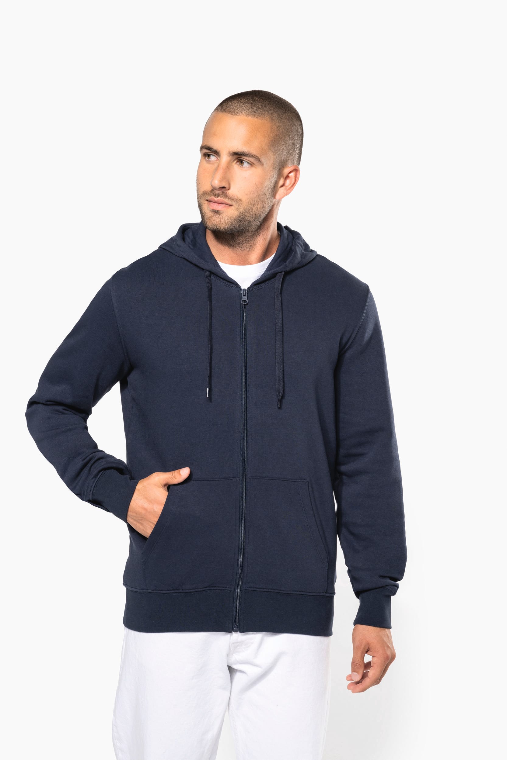 Ecologische herensweater met capuchon en ritssluiting