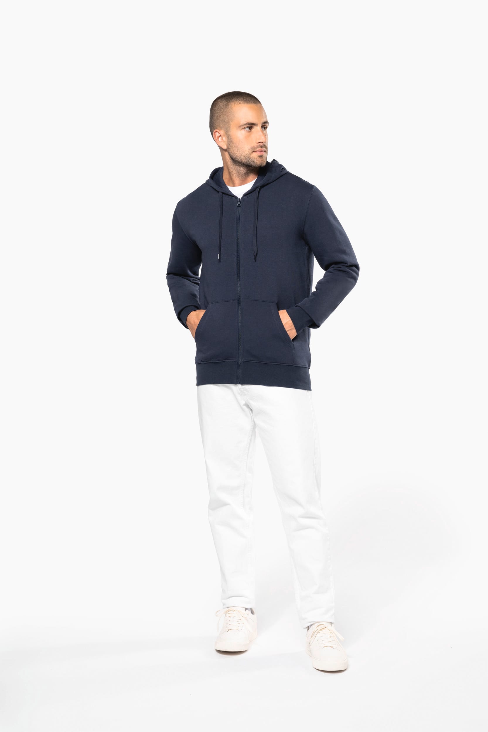 Ecologische herensweater met capuchon en ritssluiting