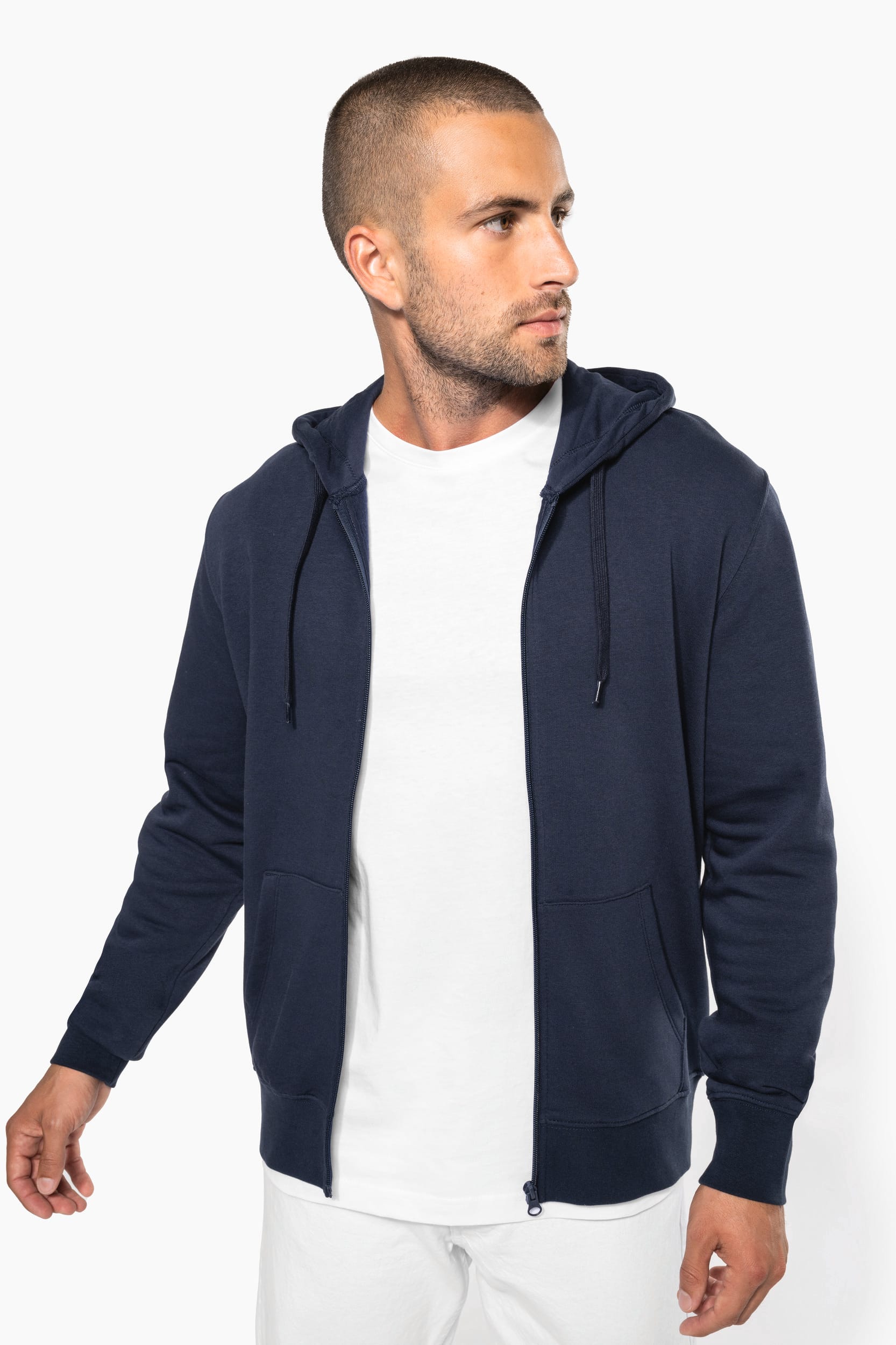 Ecologische herensweater met capuchon en ritssluiting