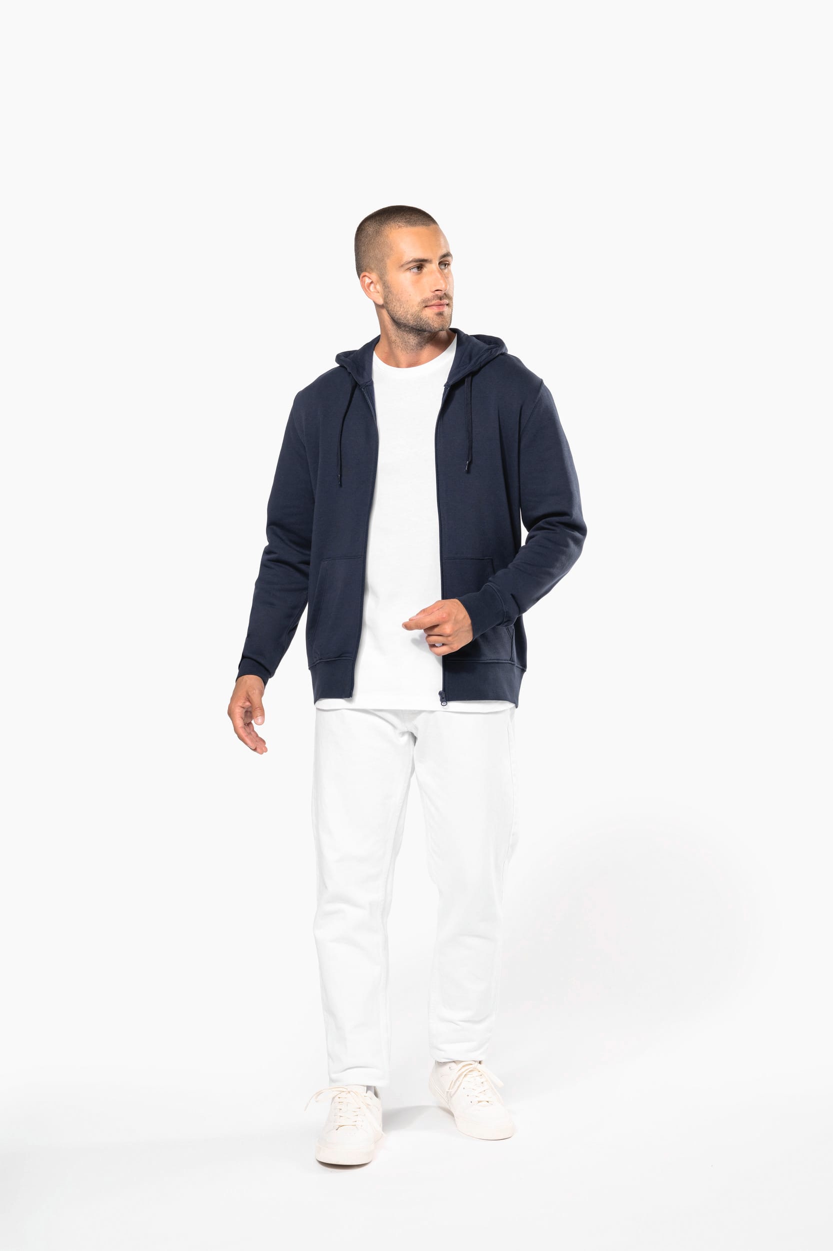 Ecologische herensweater met capuchon en ritssluiting