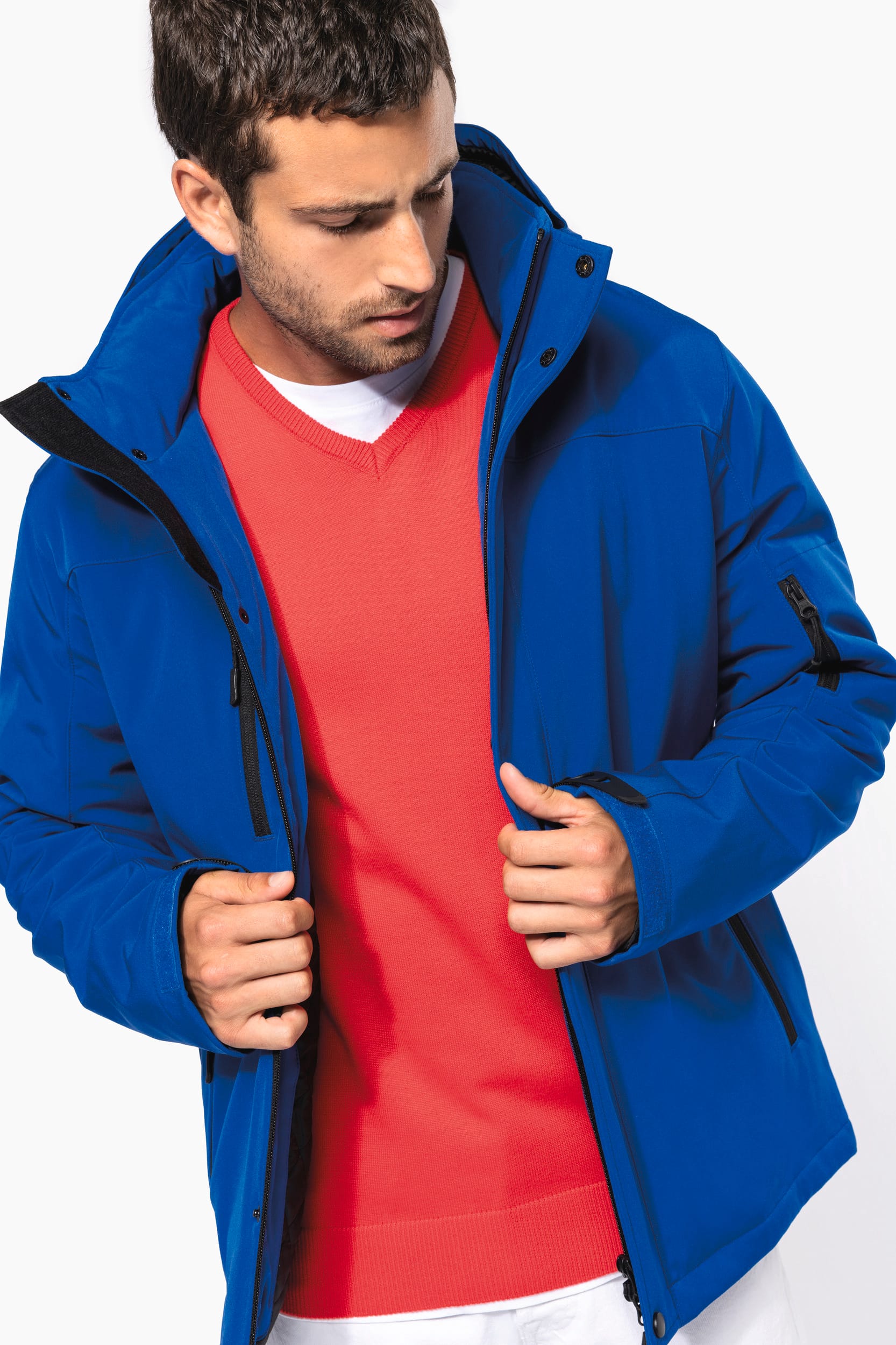 Gewatteerde softshell herenparka met capuchon