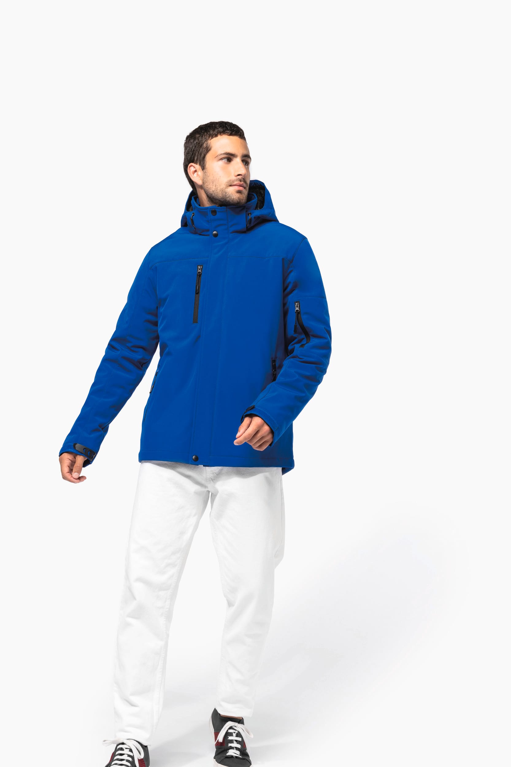 Gewatteerde softshell herenparka met capuchon