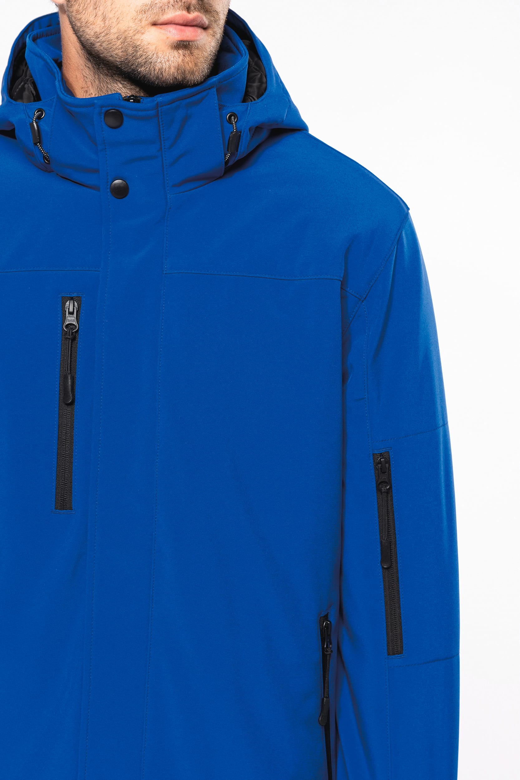 Gewatteerde softshell herenparka met capuchon