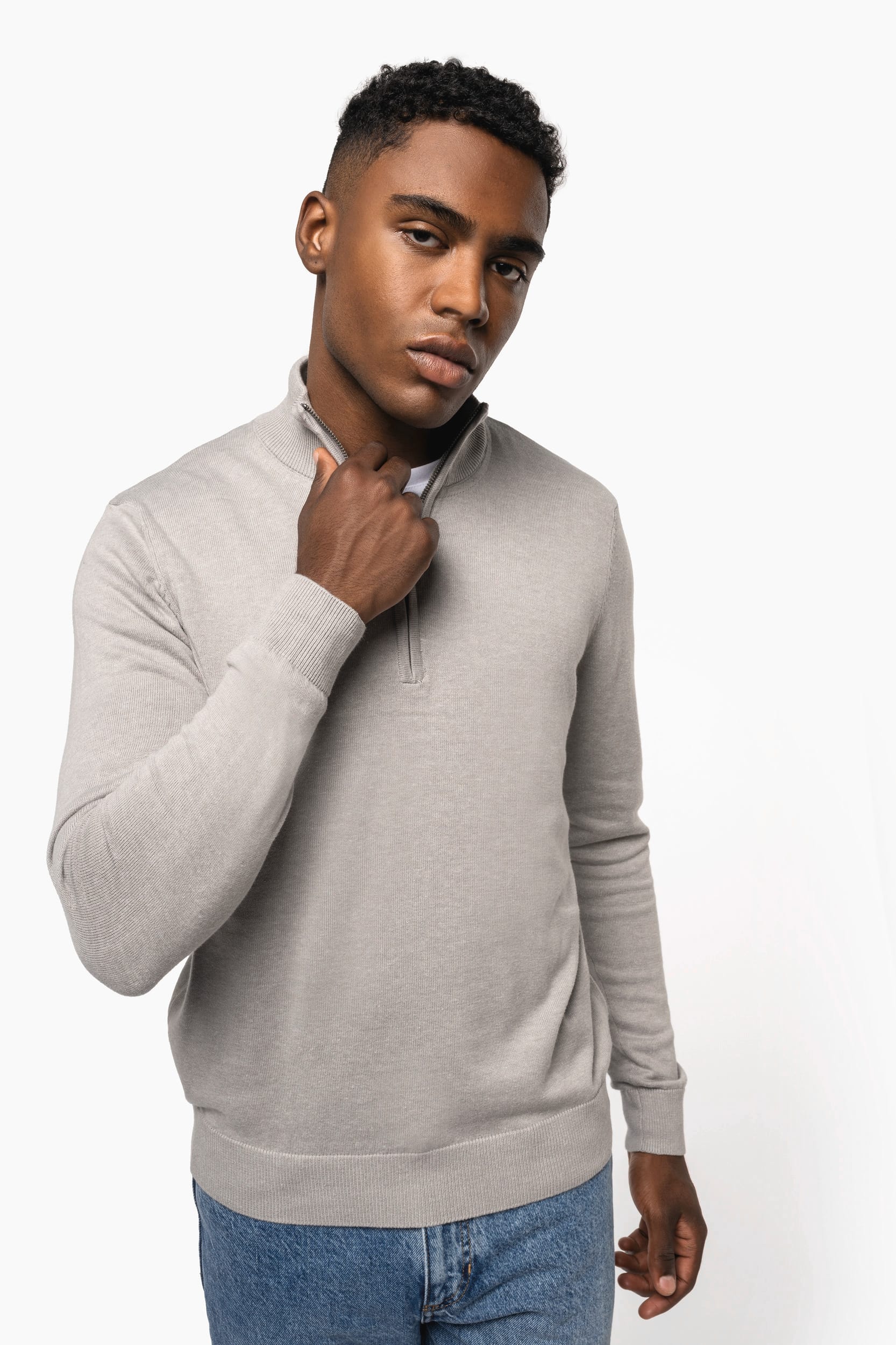 Heren pullover met ritskraag