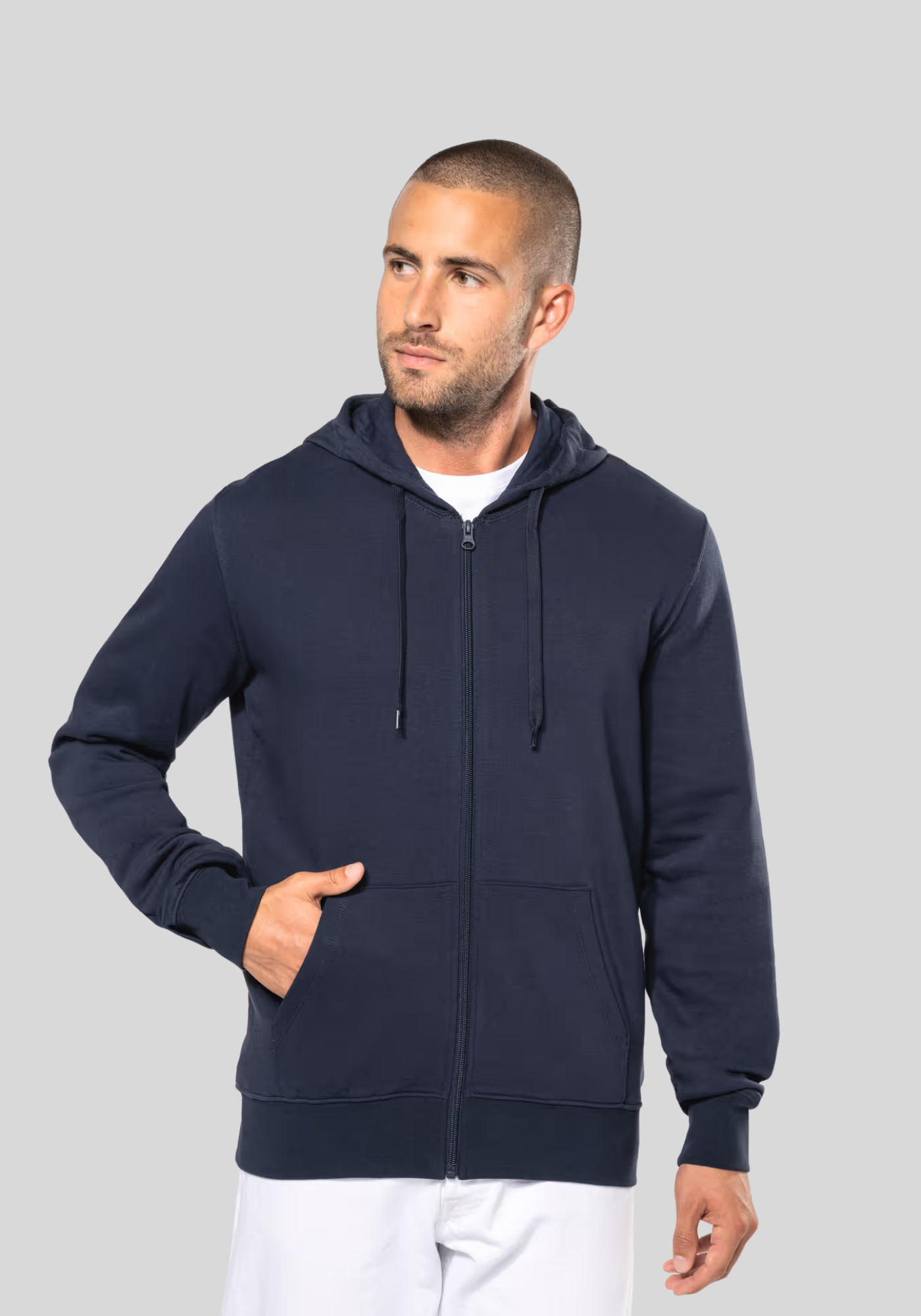 Ecologische herensweater met capuchon en ritssluiting