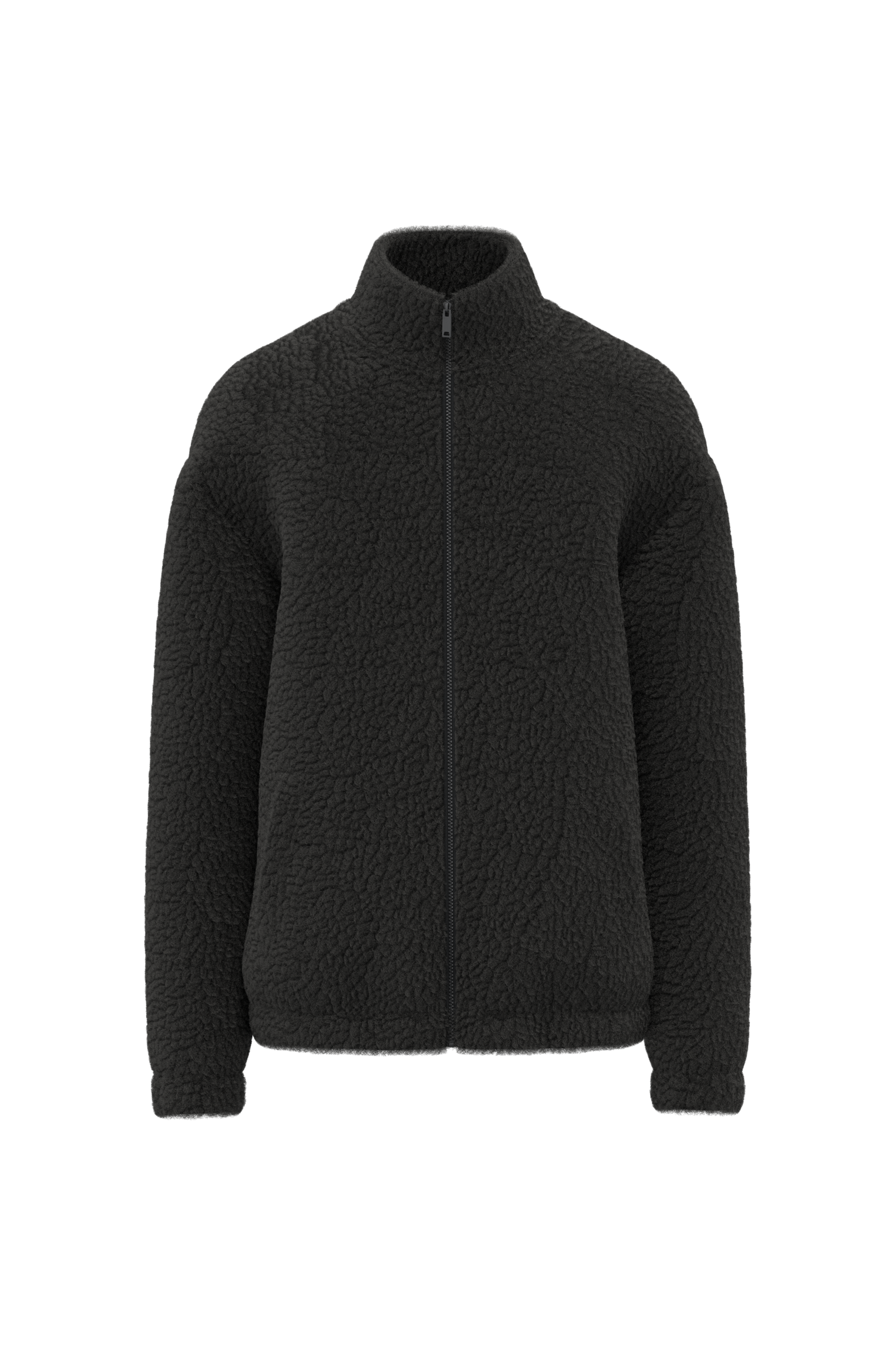 Uniseks sweater van sherpa met rits en afhangende schouders