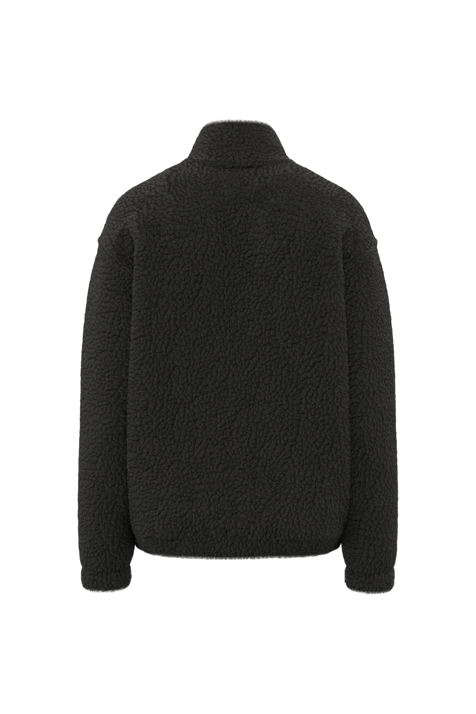 Uniseks sweater van sherpa met kwartrits en afhangende schouders