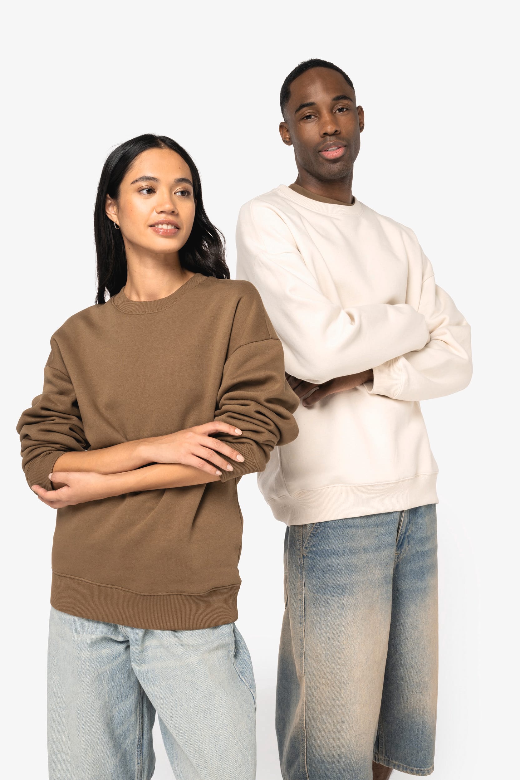Ecologische oversized uniseks sweater met ronde hals