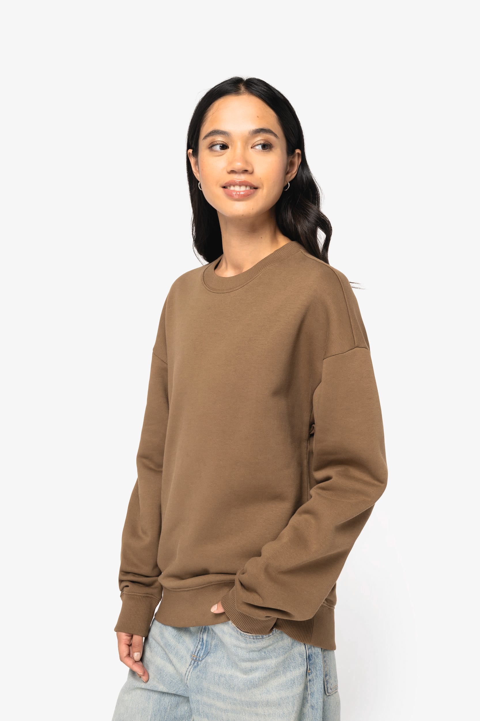 Ecologische oversized uniseks sweater met ronde hals